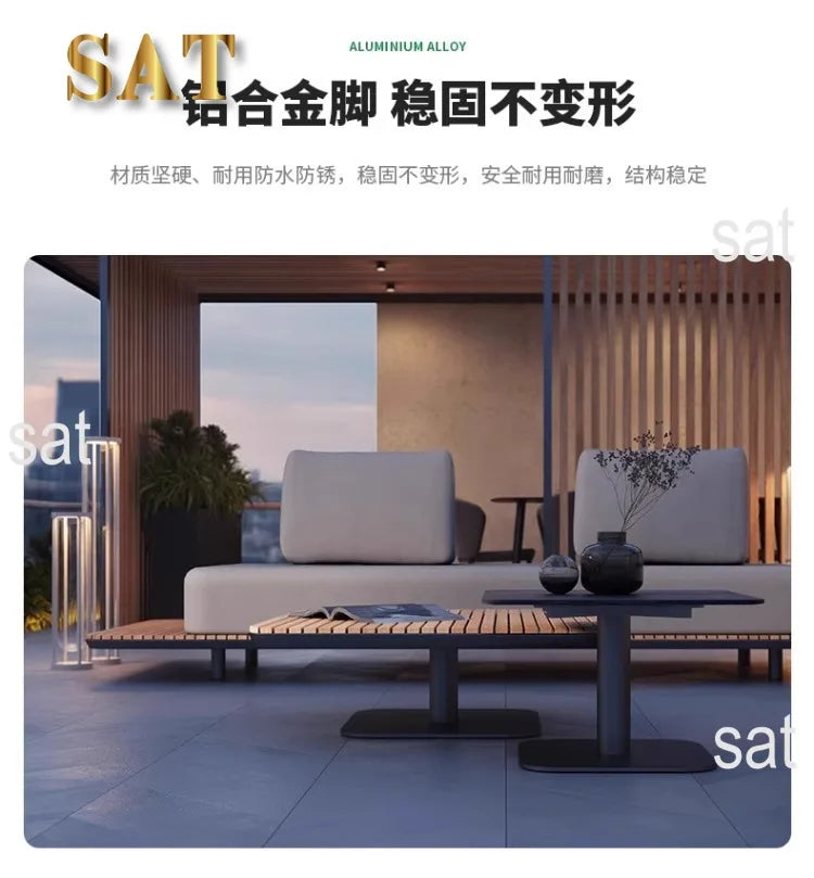nvModern Simple Outdoor Patio Teak Aluminum Alloy Waterproof Corner Sofa Combination Outdoor Furniture&