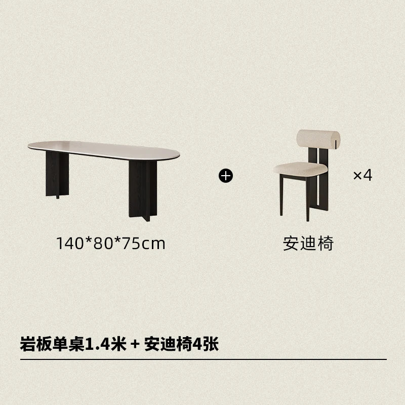 HTT oval dining table and chairs retro living room modern light luxury dining room rock slab home accessories