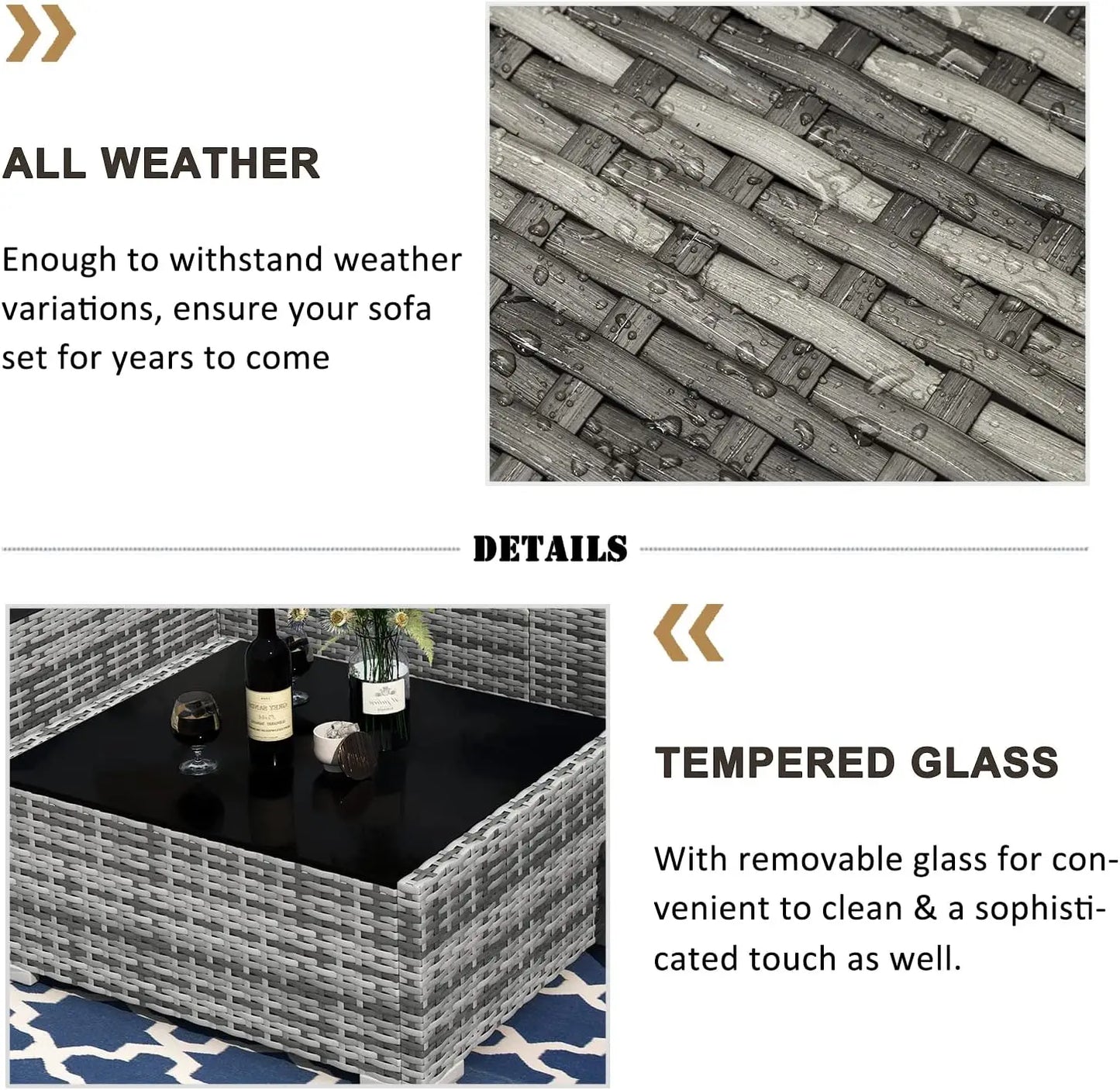 8 Pieces Patio Furniture Set with 44"  Fire Pit Table, Outdoor Sectional Wicker Conversation Sofa Sets with Coffee Table