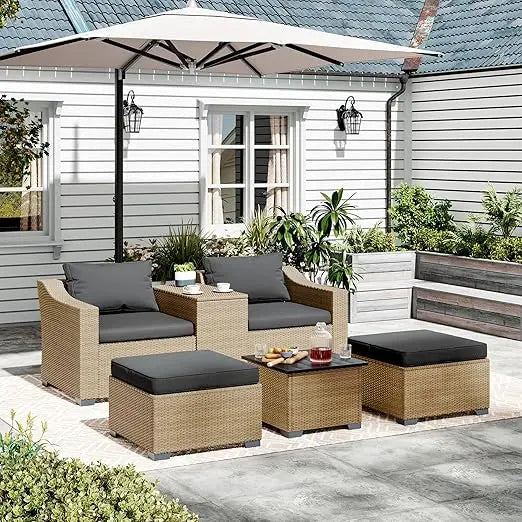Outdoor Patio Furniture Set 8 Pieces, Rattan Outdoor Couch with Coffee Table, Comfortable Wicker Patio Furniture Sets for Yard,