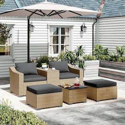 Outdoor Patio Furniture Set 8 Pieces, Rattan Outdoor Couch with Coffee Table, Comfortable Wicker Patio Furniture Sets for Yard,