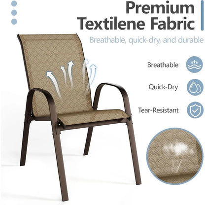 Patio Chairs Set of 4 with Armrests, Outdoor Stackable Dining Chairs with Breathable Backrest and Metal Frame for Lawn, Garden