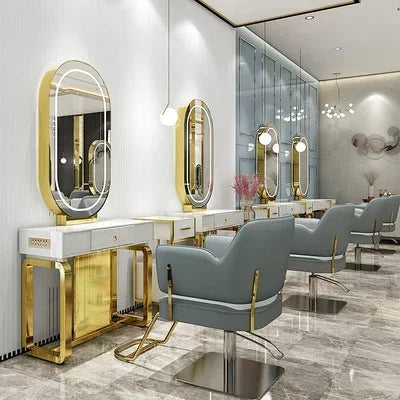 SS newBarber Shop Hair Salon Hair Salon with Socket Hot Dyeing with Light Stainless Steel Floor Dressing Table