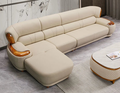 New Chinese ebony leather sofa high-end villa living room leather art home simple solid wood cowhide corner combination