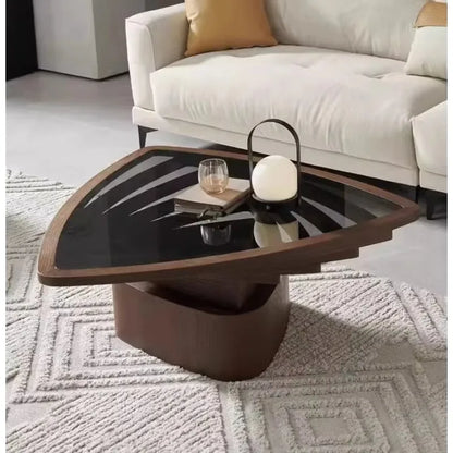 Table basse en verre de Style moderne, forme triangulaire, cadre en bois, Table à thé pour le salon