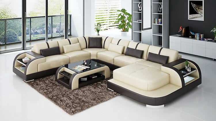 China Supplier's Customized Modern Leather Sofa Set Genuine Leather Home Furniture with Sponge Filling for Living Room