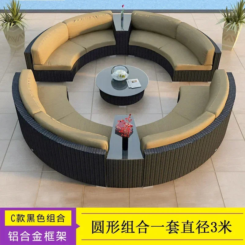 Outdoor rattan round sofa villa terrace courtyard rattan art hotel leisure area reception rattan sofa waterproof combination
