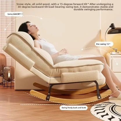 Nordic Widen Living Room Sofas for Living Room Adults Can Rocking Single Sofas for Balcony Leisure Corduroy Rocking Lazy Chair
