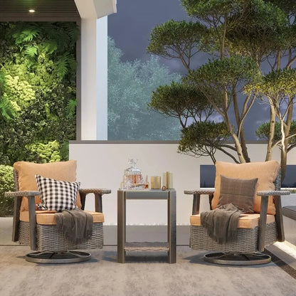 Swivel Rocker Patio Chairs Set with Matching Side Table Wicker Bistro Set and Premium Cushion Fabric