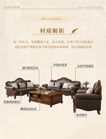 Solid wood leather sofa combination living room simple whole house furniture