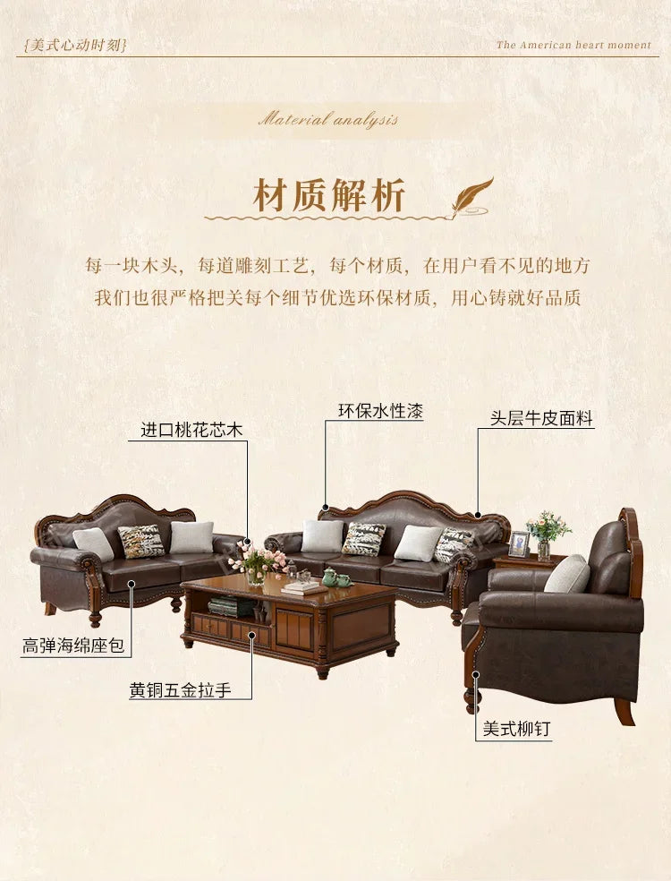 Solid wood leather sofa combination living room simple whole house furniture
