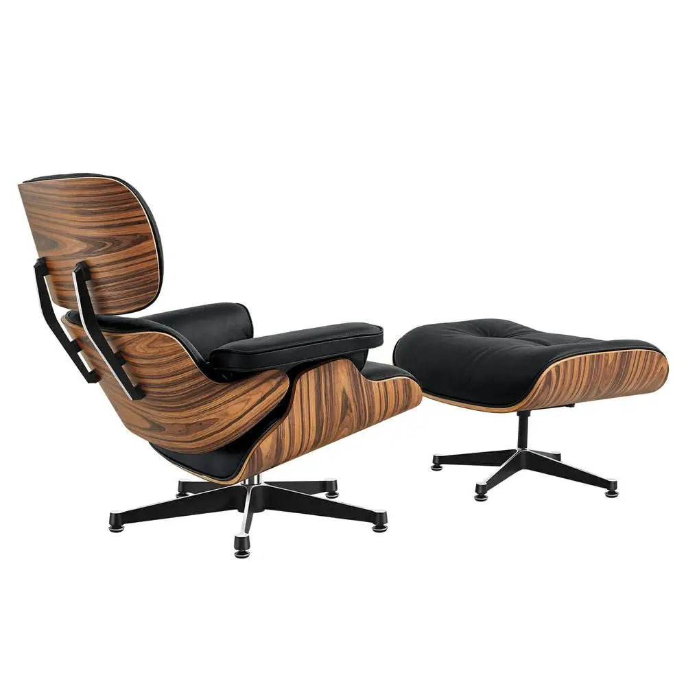 TY307 Classic Recliner with Ottoman Light acid Branch Armchair Black Cowhide Black Big Head Foot Swivel Deck Chair Clean Lines