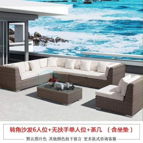 Budget-friendly Outdoor Rattan Woven Sofa, Outdoor Garden, Villa, Courtyard Balcony, Casual Corner Sofa, Coffee Table