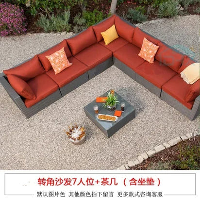 Budget-friendly Outdoor Rattan Woven Sofa, Outdoor Garden, Villa, Courtyard Balcony, Casual Corner Sofa, Coffee Table