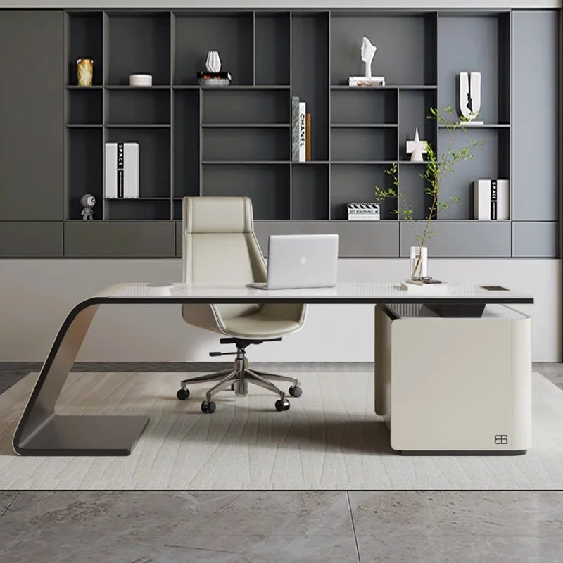 High end light luxury stone table, high-end office desk and chair combination, home L-shaped computer, high-end medical beauty