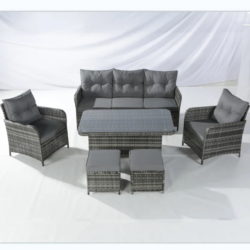 Rattan chair six-piece outdoor courtyard leisure balcony table and chair set coffee table open-air rattan chair combination