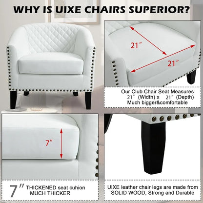 Modern Faux Leather Barrel Chair - Comfortable Club Armchair with Upholstered Seat, Nailhead Trim for Living Room, Single Sofa,