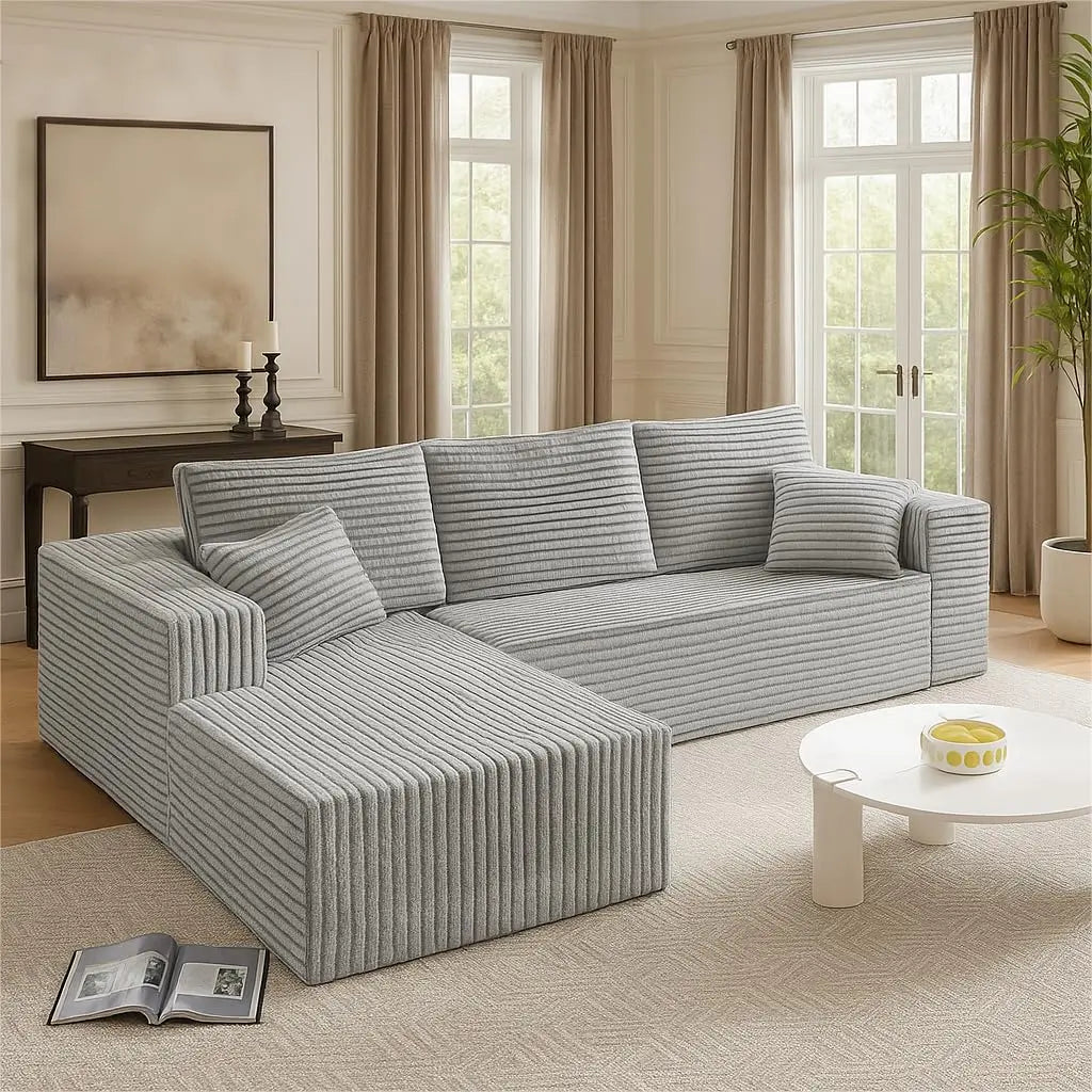 Boneless Couch For Living Room, Modular Sectional Sofa With L-Shape Chaise, Cloud Couch With Deep Seat, Modern Living Room Furni