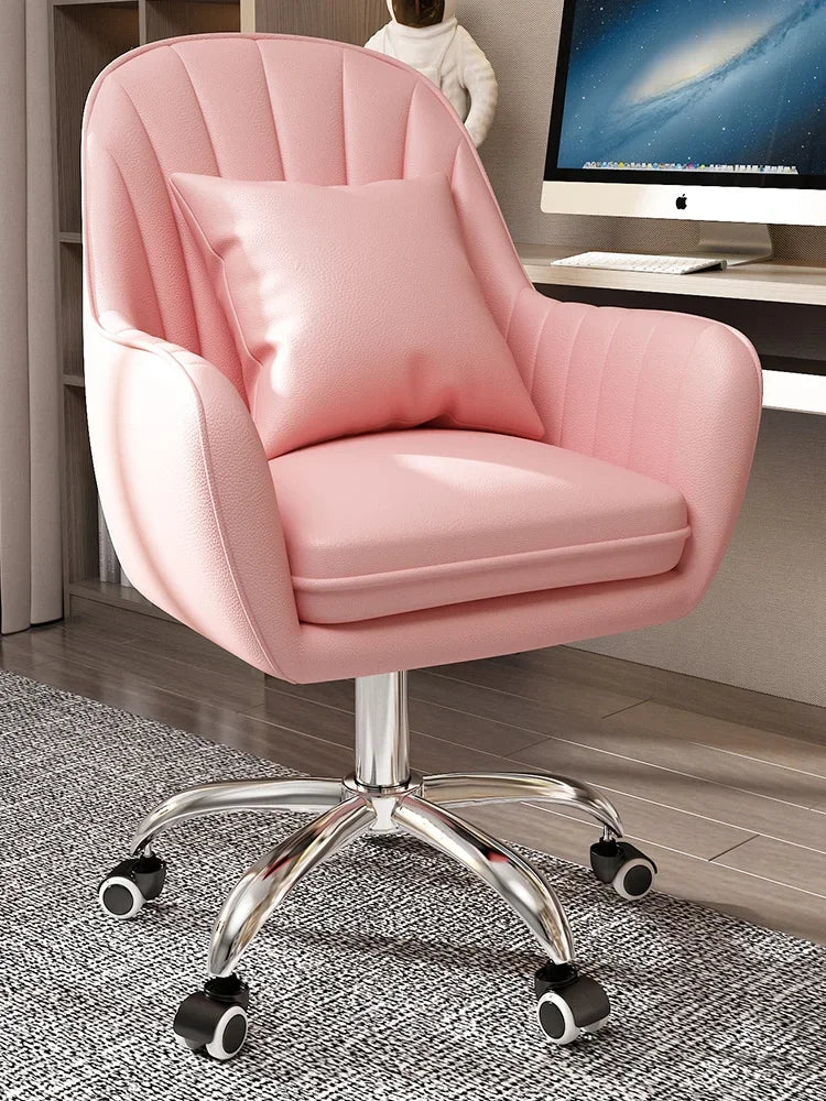 Cute Desk Chair For Girls Pink Ergonomic Computer Swivel Chair Adjustable Height Plush Padded Study Chair Bedroom Dorm Office