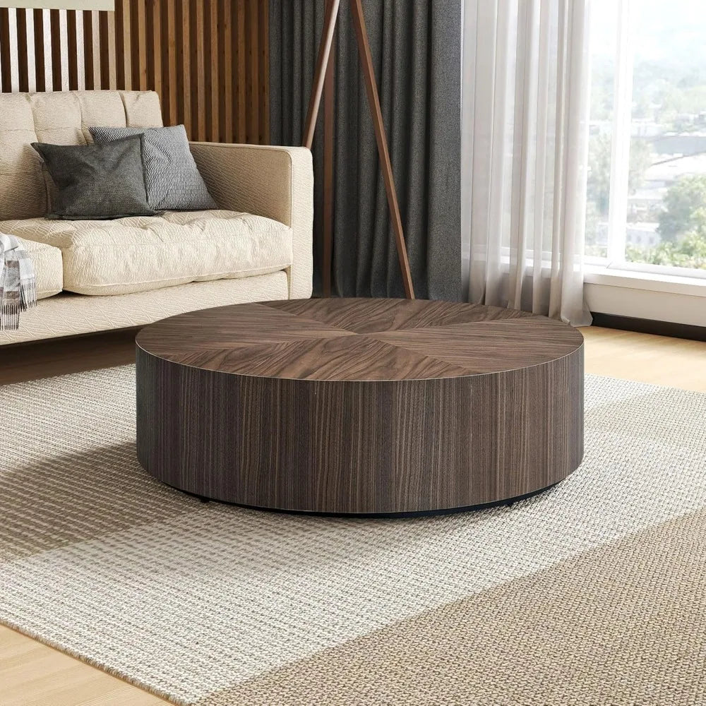 35.43" Round Coffee Table for Living Room Modern MDF Wood Coffee Table Drum Center Table for Apartment Office