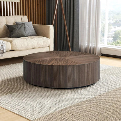 35.43" Round Coffee Table for Living Room Modern MDF Wood Coffee Table Drum Center Table for Apartment Office