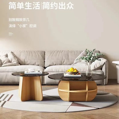 2024 table basse ronde en verre de taille populaire lumière nordique luxe moderne simple petit appartement rond Internet célébrité créative c