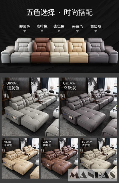 MANBAS Italian Genuine Leather Sectional Sofa with USB Charging, Bluetooth Speaker and Projector - Perfect for Your Living Room