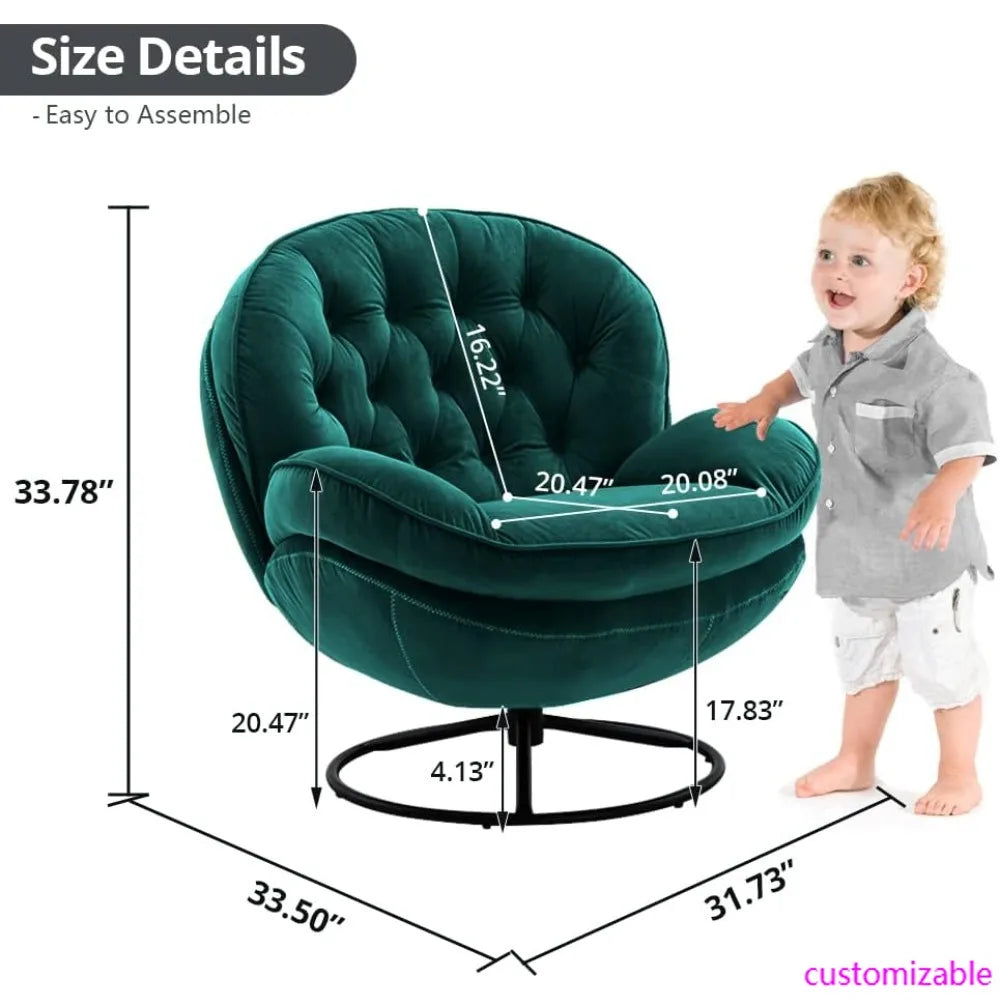luxurious velvet swivel chair and ottoman set, contemporary lounge chair with metal frame and footrest, cozy single relaxation s