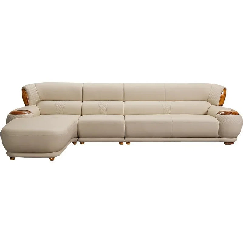 2024 new ebony leather sofa corner new Chinese living room high-end first-layer cowhide sofa solid wood furniture