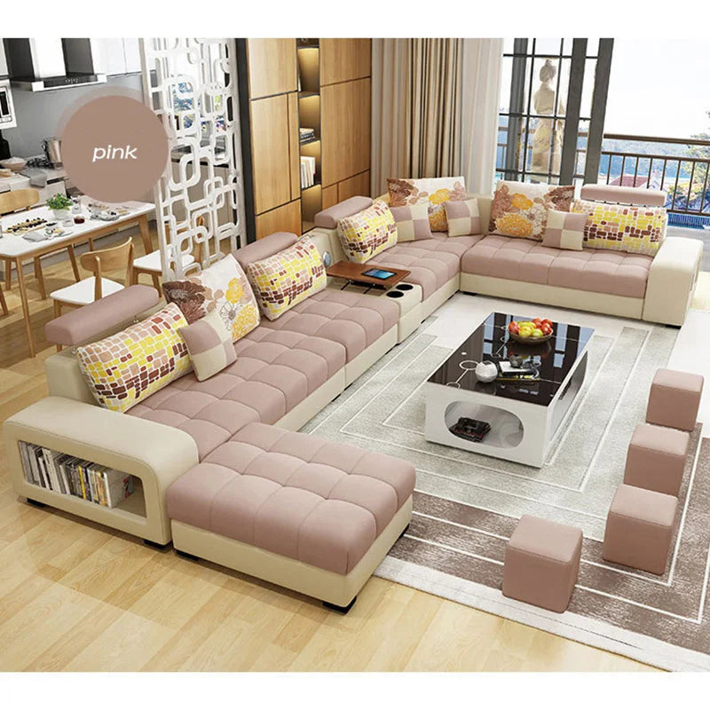 Light Luxury L-Shaped Sofa Set Living Room Furniture High Quality Big Sofa Set Modern Design Wooden Multifunctional Sofa