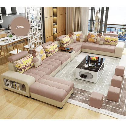 Light Luxury L-Shaped Sofa Set Living Room Furniture High Quality Big Sofa Set Modern Design Wooden Multifunctional Sofa