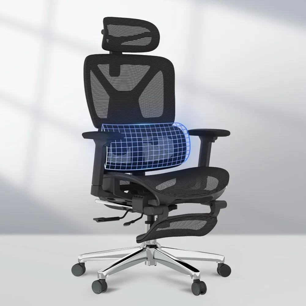 Ergonomic Office Chair with Footrest- Adjustable 3D Armrests, Dynamic Lumbar Support, Recline & Tilt Function