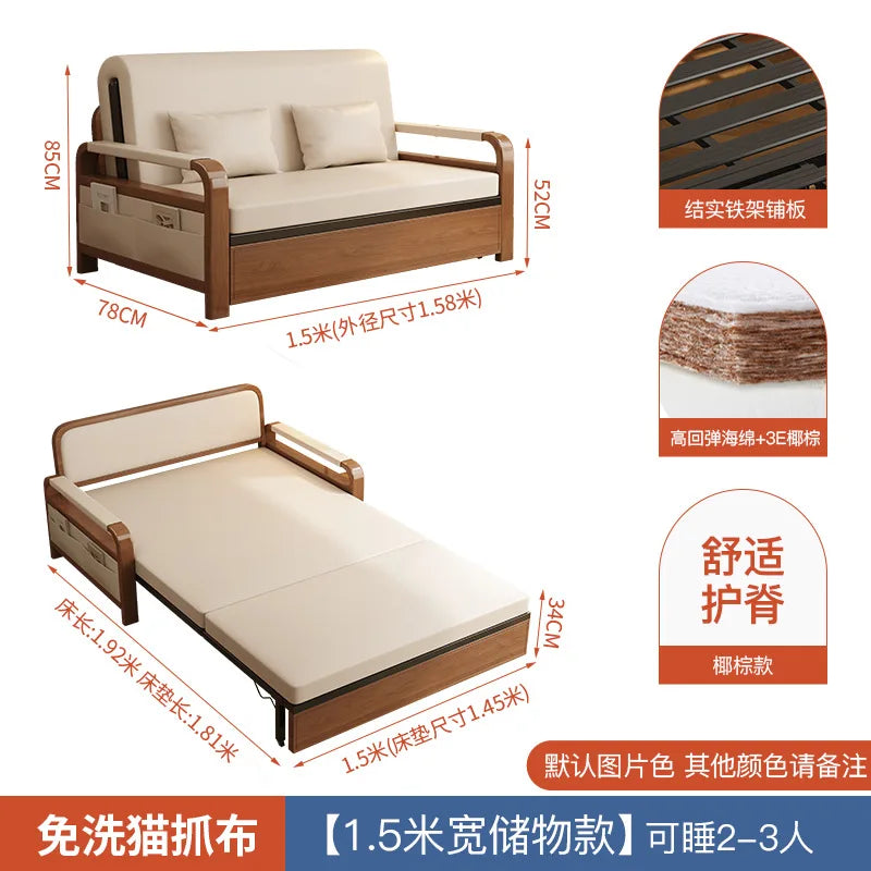 Light luxury home living room balcony folding sofa bed, single double multi functional telescopic bed