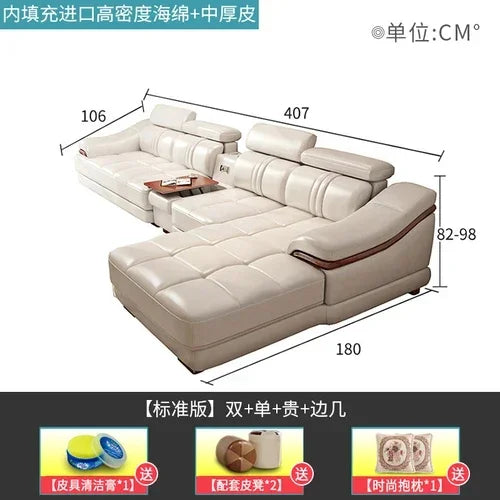 Long - lasting Genuine leather sofa, cowhide top layer, large and small unit, living room corner combination