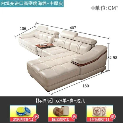 Long - lasting Genuine leather sofa, cowhide top layer, large and small unit, living room corner combination