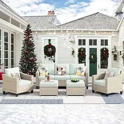 Wicker Patio Furniture Set Modern Outdoor Conversation  Sofa with Cushion and Ottomans for Garden, Poolside, Backyard