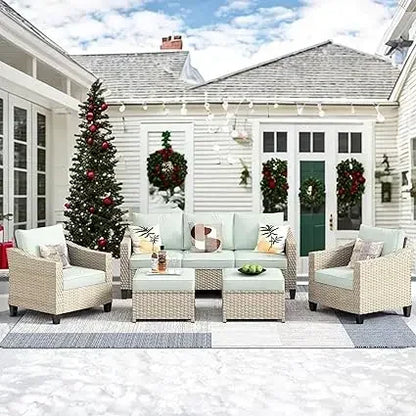 Wicker Patio Furniture Set Modern Outdoor Conversation  Sofa with Cushion and Ottomans for Garden, Poolside, Backyard