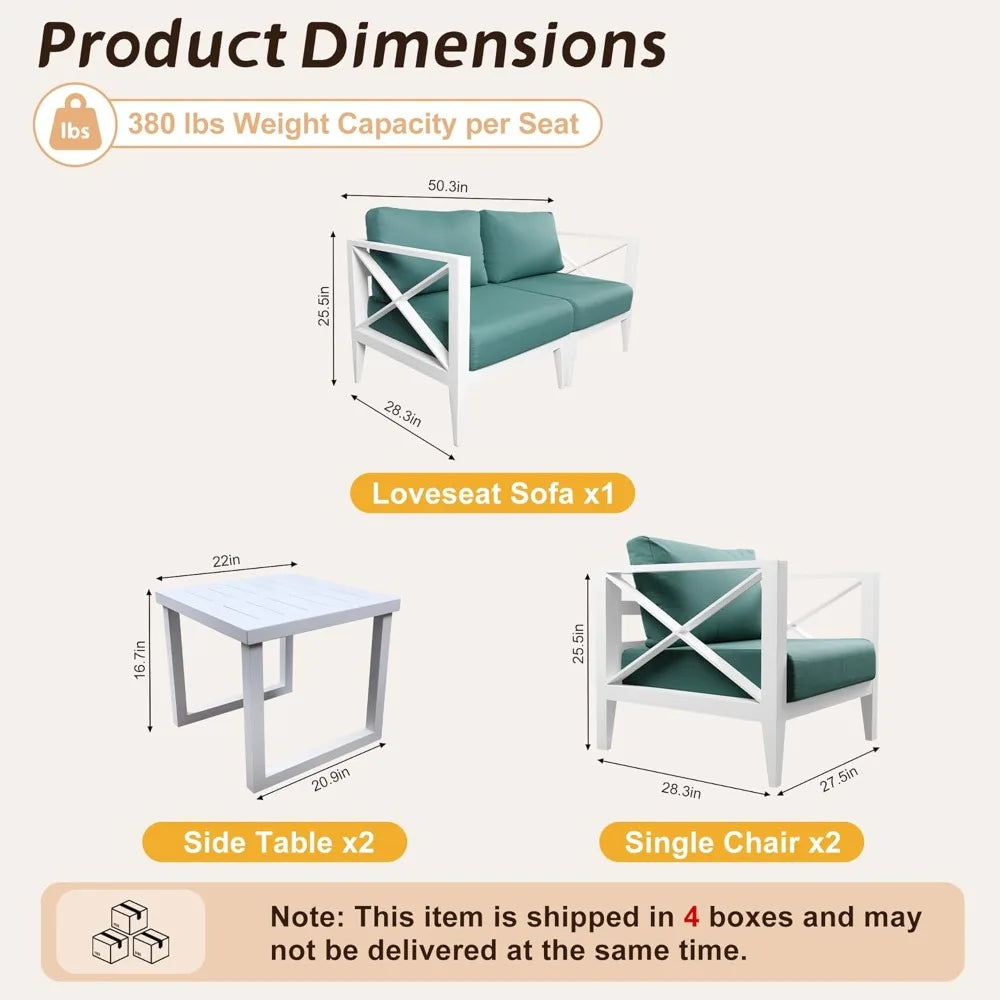 MBY 6-Piece Oversized Aluminum Patio Furniture Set–White Outdoor Conversation Sofa Set with Coffee Table, Deep Seating