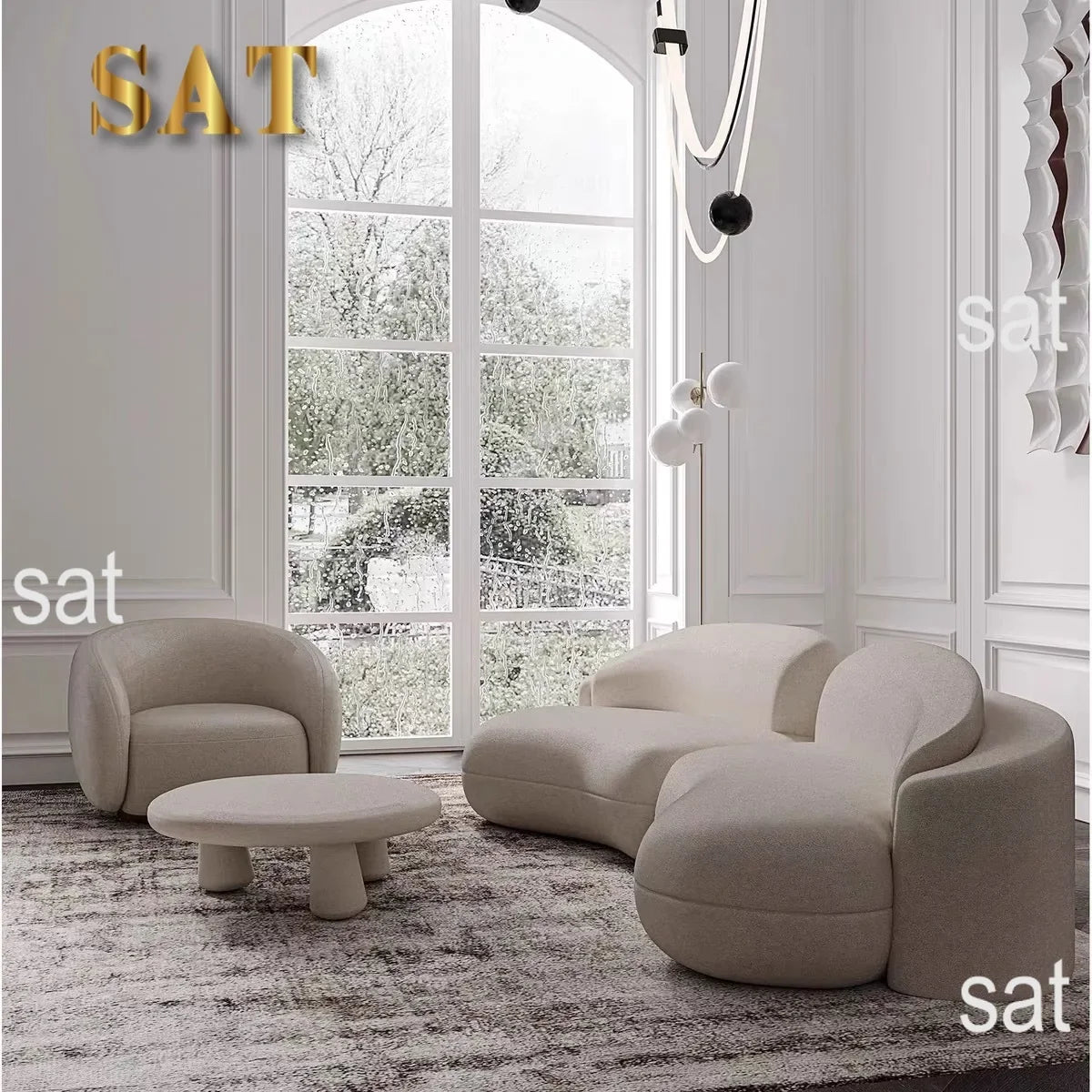 l # Nordic Stylish Cloud-Shape White Fabric Luxury Sofa Set with Coffee Table Creative Modern Home Living Room Furniture for Hot