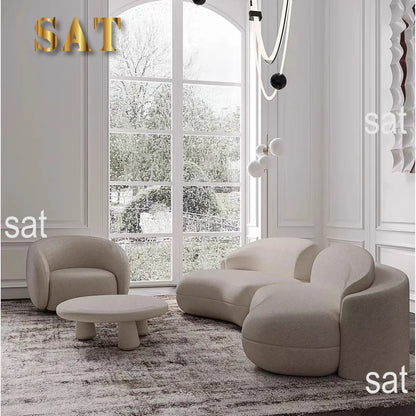 l # Nordic Stylish Cloud-Shape White Fabric Luxury Sofa Set with Coffee Table Creative Modern Home Living Room Furniture for Hot