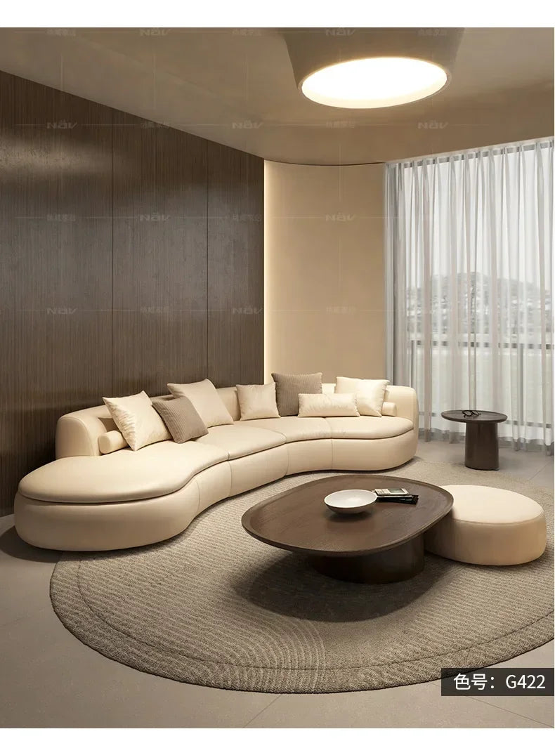 20031A Curved Leather Sofa First Layer Cowhide Semicircle Living Room Italian Modern Simple High-End Elegant