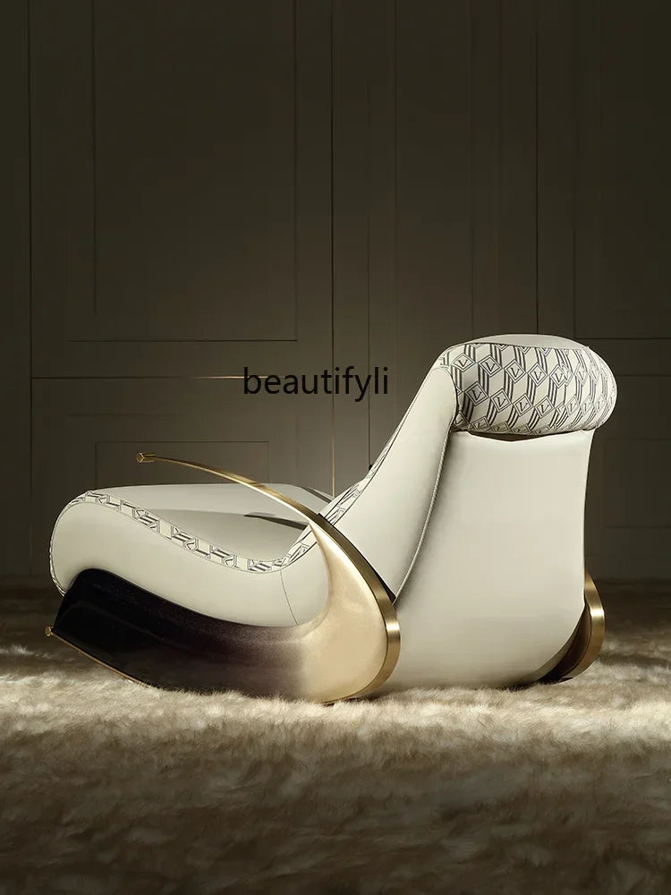 Modern Italian Leather Rocking Chair Single Sofa Recliner Leisure Style New Design Comfortable Home Furniture