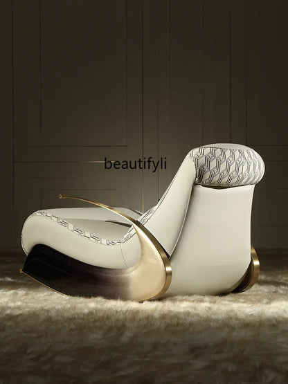 Modern Italian Leather Rocking Chair Single Sofa Recliner Leisure Style New Design Comfortable Home Furniture