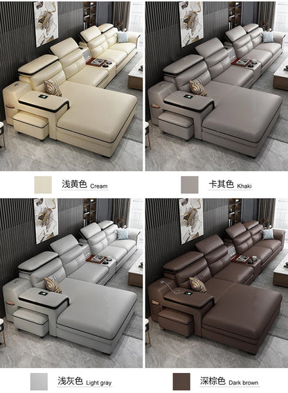 Genuine Leather Sofa Cowhide Modern Wireless Charging Smart Audio Sofa Living Room Corner Combination Divano Home Furniture