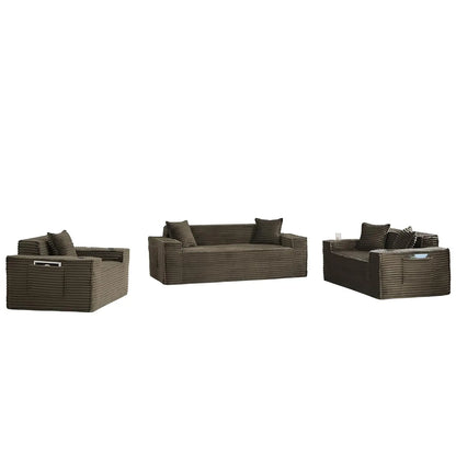 3 Seat Modular Deep Seat Sofa Set with Cup Holder & Side Pocket, Living Room Furniture, Black, Customized