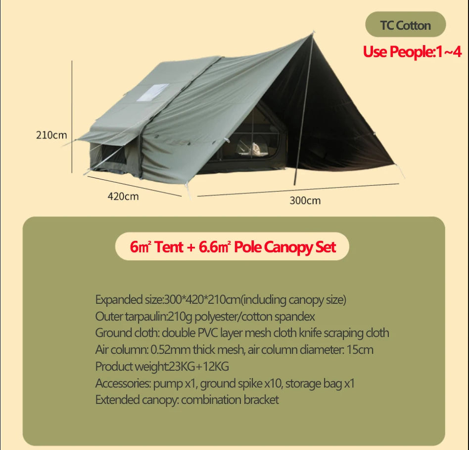 Large Outdoor Rainproof Shade Camping Inflatable Tent with Expanded Canopy Set One-piece Air Columns Parent-child Camp Marquee
