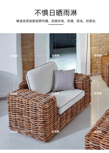 Outdoor sofa combination, courtyard tea table furniture, outdoor garden, waterproof, sun protection, rattan weaving, leisure