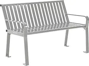Four Ft Outdoor Park Bench, With Back Vertical Steel, 600 Lbs Capacity Black, Unassembled Heavy Duty Commercial