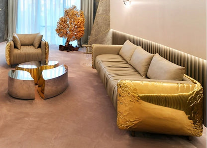 mz-Luxury Furniture Italian High-end Luxury Gold Stainless Steel Pattern Sofa Couch Living Room Sofa for Villa~