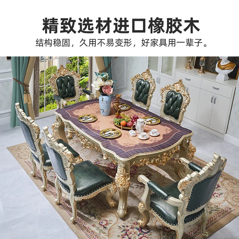 Nordic European solid wood dining table and chair combination household luxury American champagne gold dining table rectangular